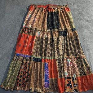 NEW Women’s Plus Size Patchwork Printed Waist Tie Skirt With Ruffle Trim